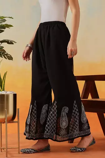 Hand embroidered black georgette lucknowi chikankari palazzo