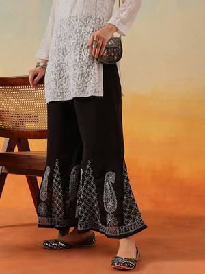 Hand embroidered black georgette lucknowi chikankari palazzo 4