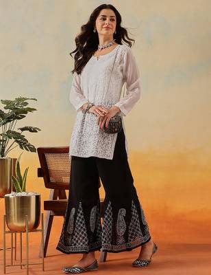 Hand embroidered black georgette lucknowi chikankari palazzo 5