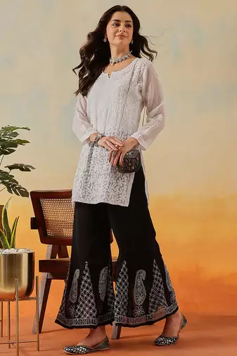 Hand embroidered black georgette lucknowi chikankari palazzo