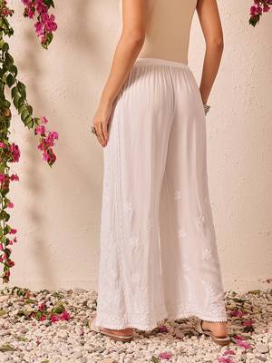 Hand embroidered white modal lucknowi chikankari palazzo 2