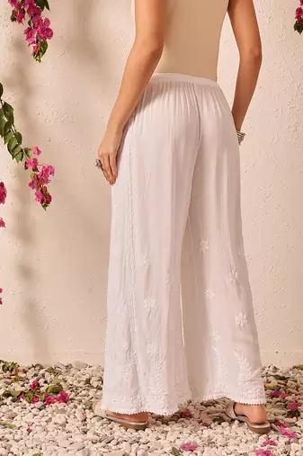 Hand embroidered white modal lucknowi chikankari palazzo