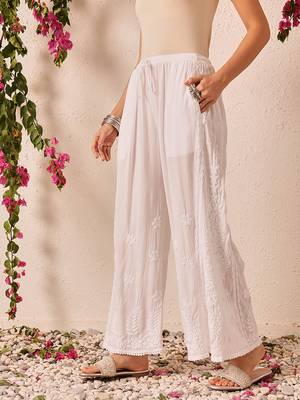 Hand embroidered white modal lucknowi chikankari palazzo 3