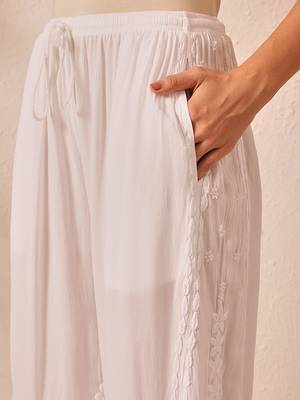 Hand embroidered white modal lucknowi chikankari palazzo 5