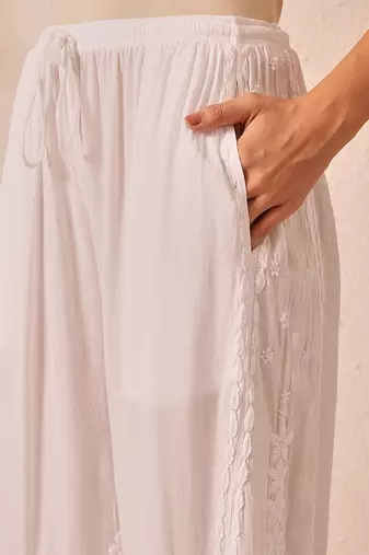 Hand embroidered white modal lucknowi chikankari palazzo