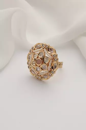 gold plated kundan ring