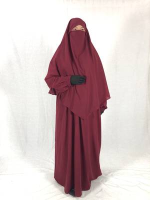 Premium Matching Maroon Baggy Abaya and Single Layer Khimar 1