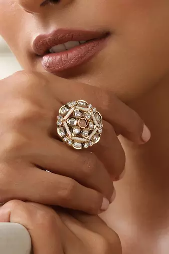 gold plated kundan ring