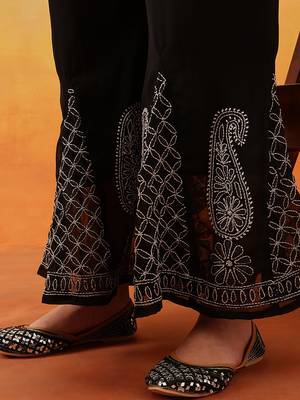 Hand embroidered black georgette lucknowi chikankari palazzo 6