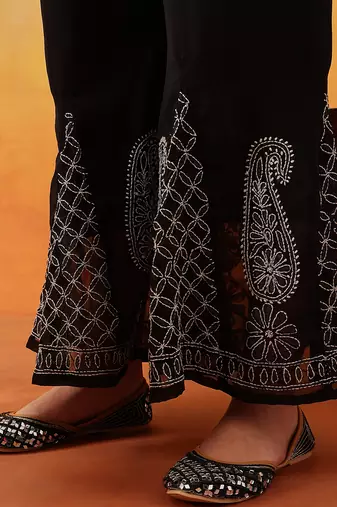 Hand embroidered black georgette lucknowi chikankari palazzo