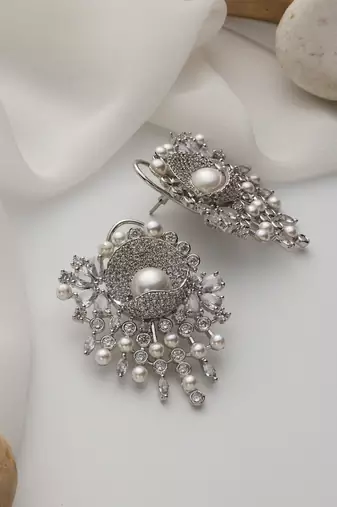 Silver plated american diamond dangler earring
