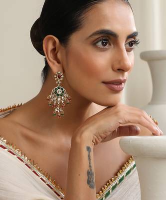 gold plated multicolor dangler earrings 1