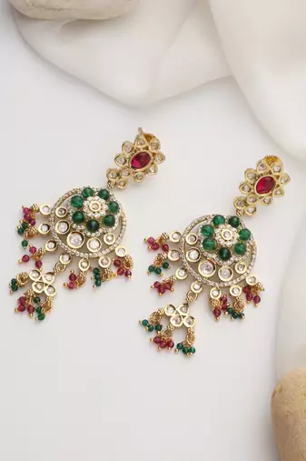gold plated multicolor dangler earrings