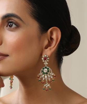 gold plated multicolor dangler earrings 3