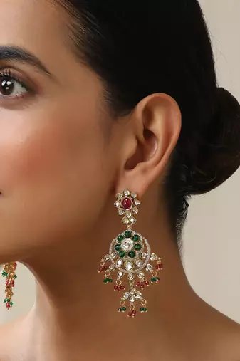 gold plated multicolor dangler earrings
