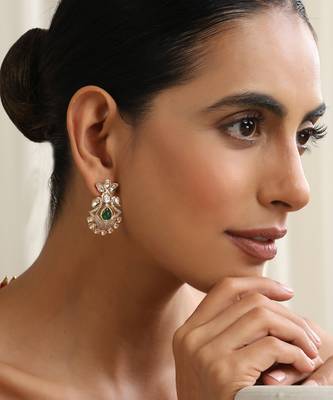  gold plated green stone kundan earrings 1