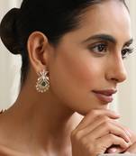  gold plated green stone kundan earrings