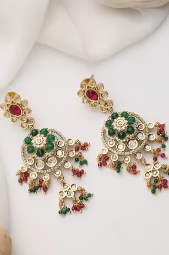gold plated multicolor dangler earrings