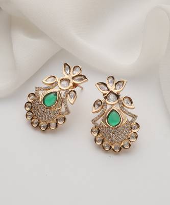  gold plated green stone kundan earrings 2