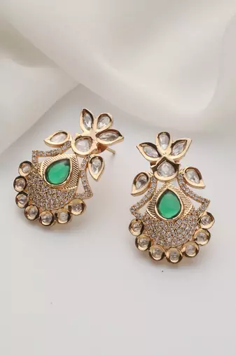  gold plated green stone kundan earrings