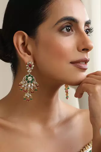 gold plated multicolor dangler earrings