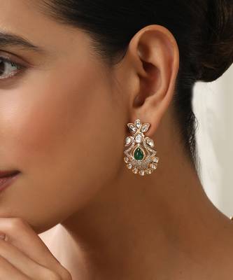  gold plated green stone kundan earrings 3
