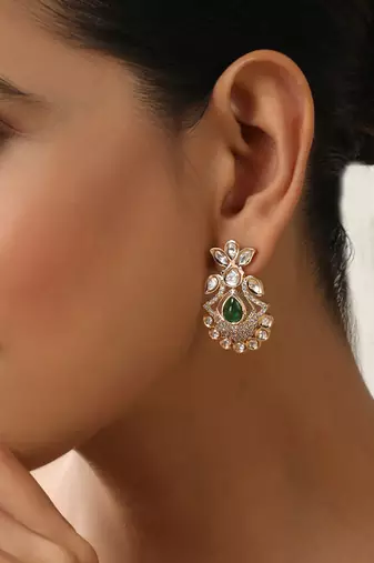  gold plated green stone kundan earrings