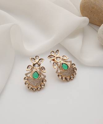  gold plated green stone kundan earrings 4