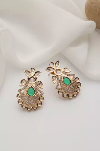  gold plated green stone kundan earrings