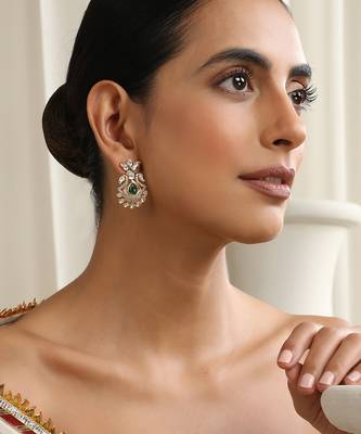  gold plated green stone kundan earrings 5