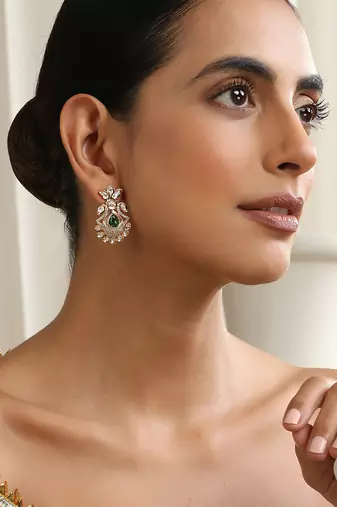  gold plated green stone kundan earrings
