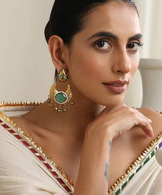 Gold plated blue stone dangler earrings 1