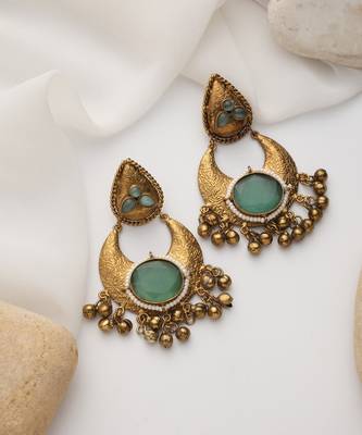 Gold plated blue stone dangler earrings 2