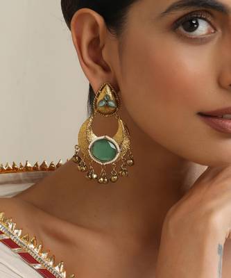 Gold plated blue stone dangler earrings 3