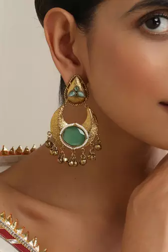Gold plated blue stone dangler earrings