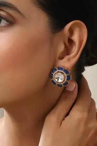 gold plated blue stone studs
