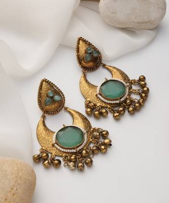 Gold plated blue stone dangler earrings 4
