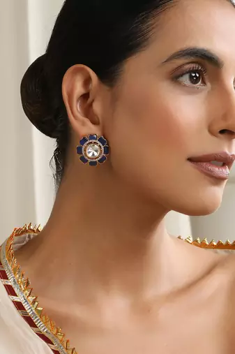gold plated blue stone studs