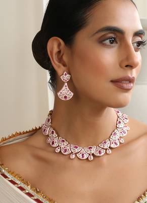 gold plated pink stone choker necklace set 5
