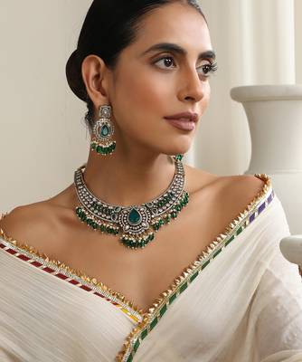 gold plated green stone necklace set 1