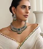 gold plated green stone necklace set