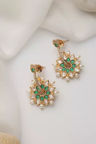 Green rose gold plated earrings