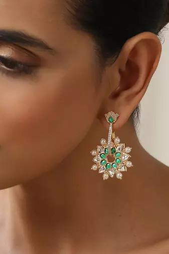 Green rose gold plated earrings
