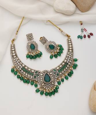 gold plated green stone necklace set 4