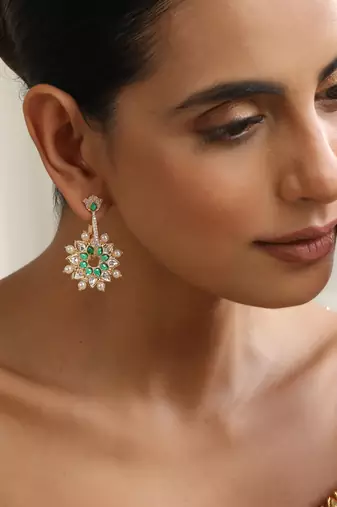 Green rose gold plated earrings