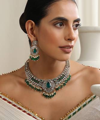 gold plated green stone necklace set 5