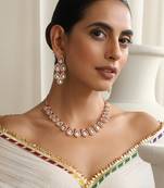 gold plated pink stone necklace set