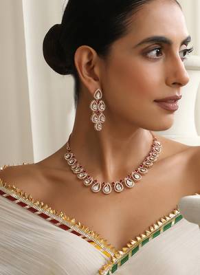 gold plated pink stone necklace set 5