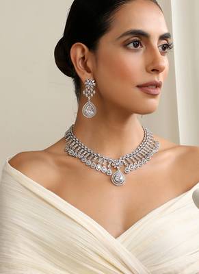 Silver plated American diamond Necklace set 1