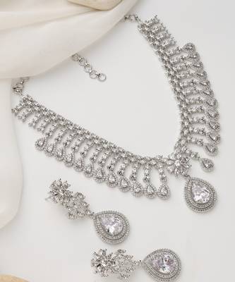 Silver plated American diamond Necklace set 2